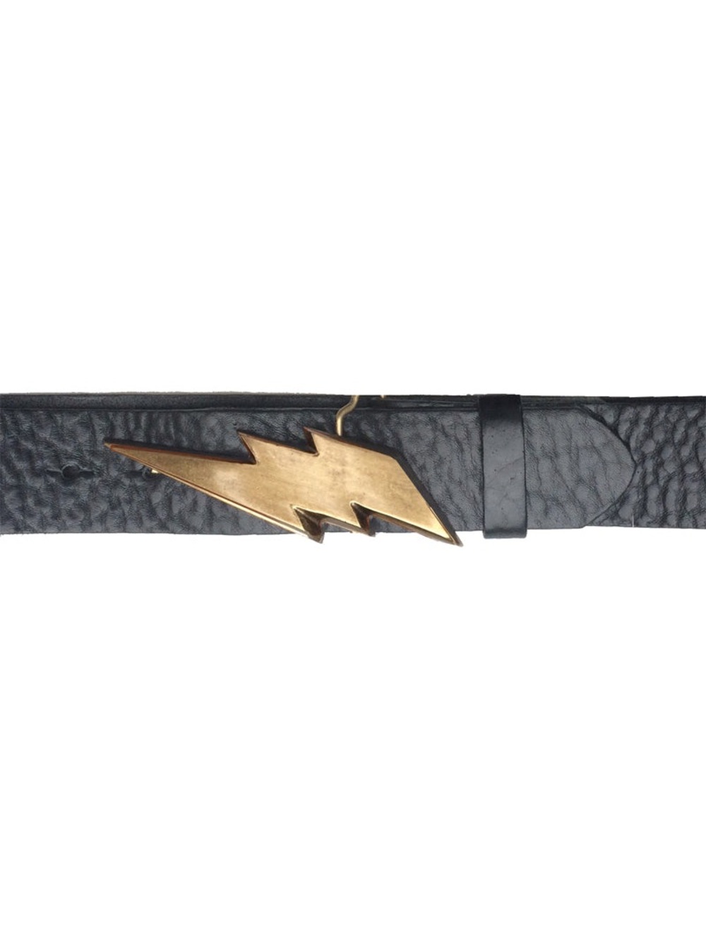 Kim White Lightning Bolt Leather Belt Black Antique Brass Small